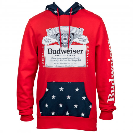 Budweiser Bottle Label and Patriotic Stars Hoodie